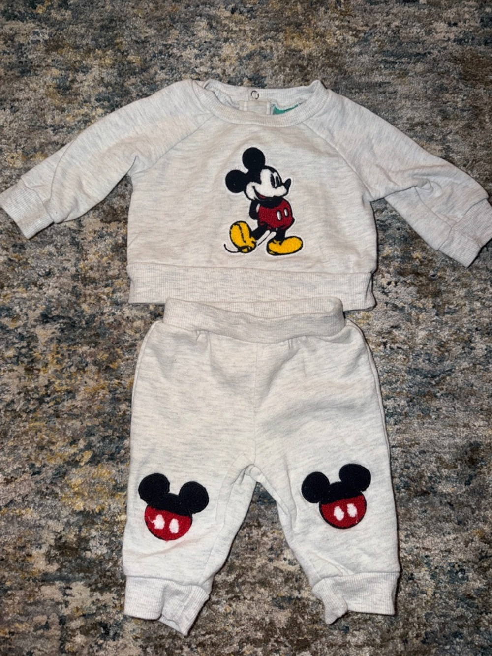 Disney “MickeyMouse” Cozy infant Two-Piece Sweatshirt & Jogger Set Gray-3months